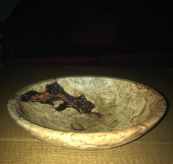 11″ Silver Maple Bowl with Bark Intrusion