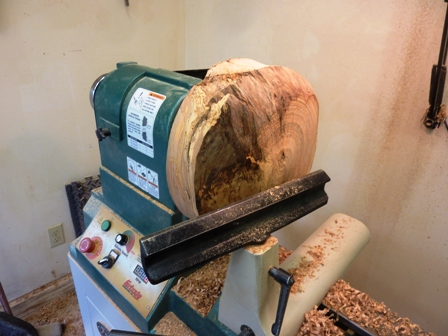 Burl after the edge is trued with a gouge